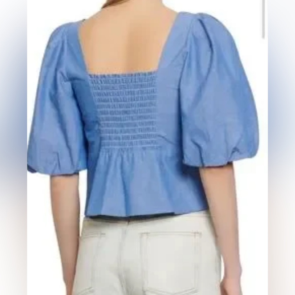 Sandro Mayan cropped shirred chambray top - Picture 2 of 10